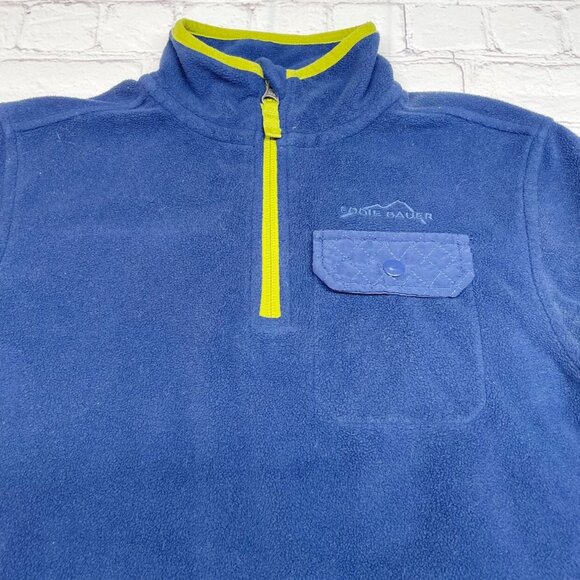 Eddie Bauer Kids Fleece Pullover Size 8 Blue Neon Green 1/4 Zip Outdoor - Picture 5 of 7